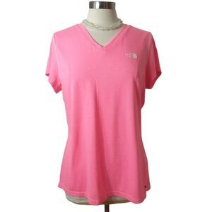 The North Face Womens Tee XL Pink V-Neck FlashDry Athletic Loose T-Shirt Fitness